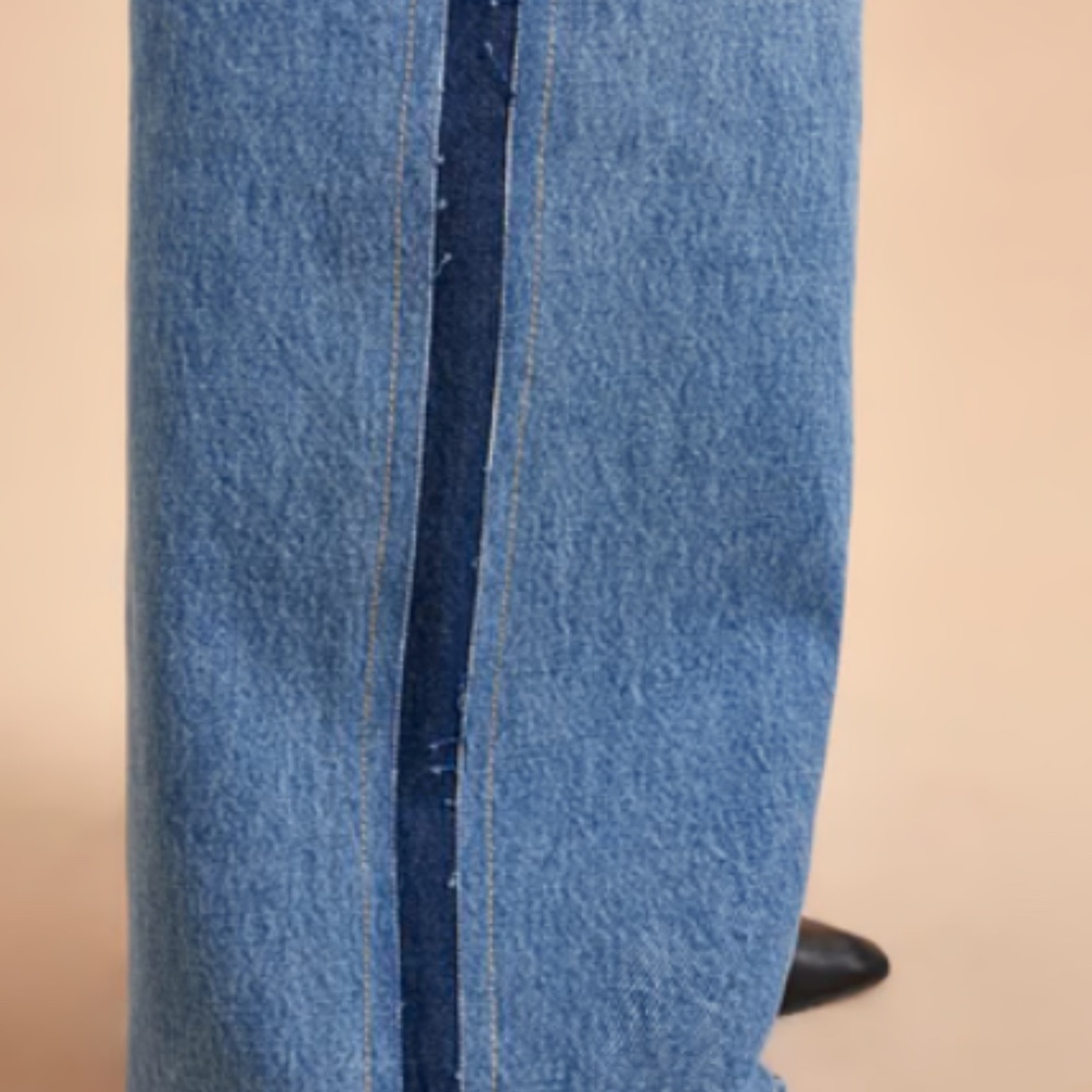 La Ligne Two-Tone Wide-Leg Jeans in Light and Dark Blue - Picture 2 of 10